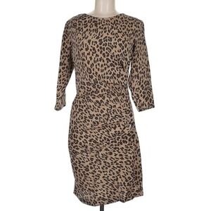 Sea New York Sheath Dress Womens 6 Brown Leopard Print Silk Ruched 3/4 Sleeve